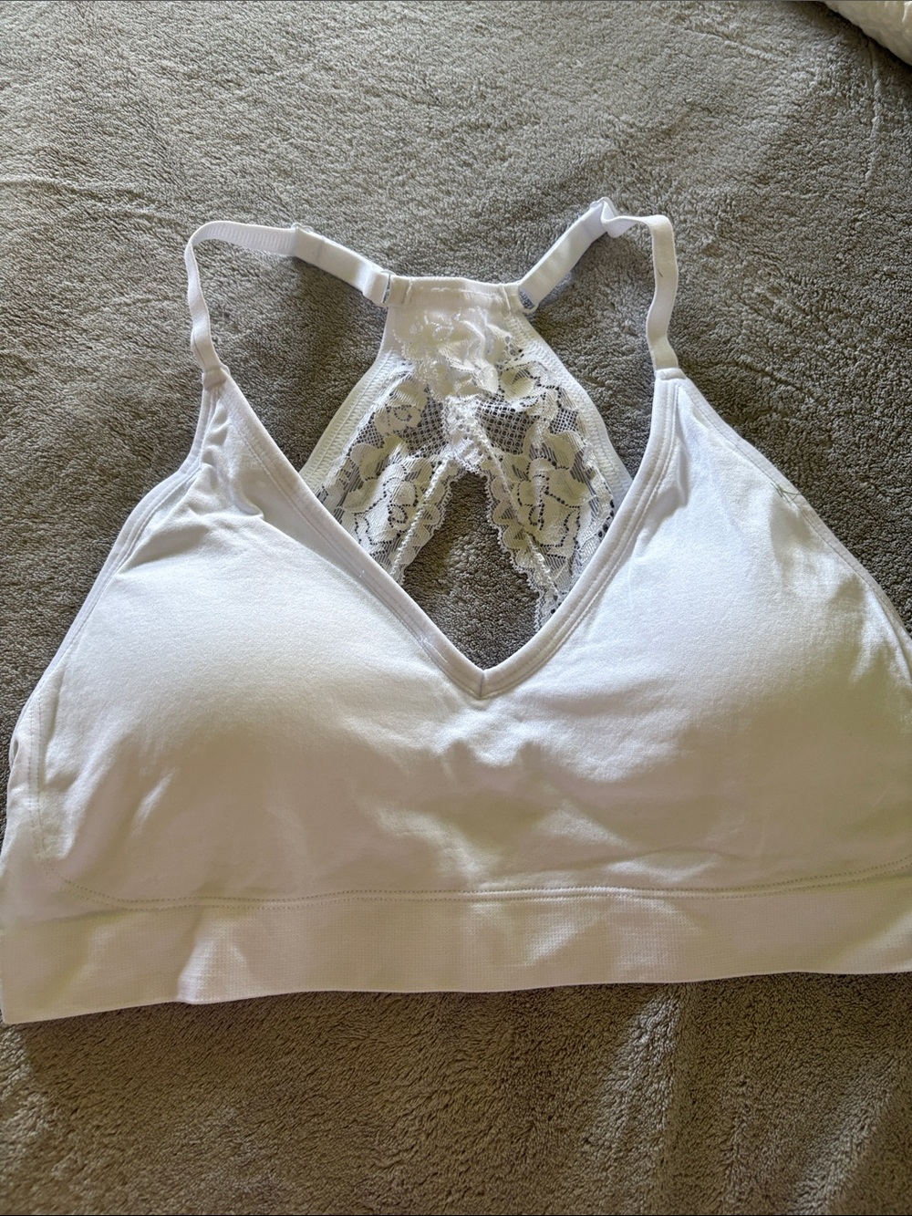 Rhonda Shear White Lace Racerback Bralette